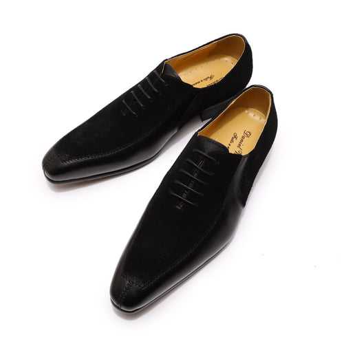 European and American Business Casual Leather Shoes Men's Formal Suit Wedding Shoes Leather Stitching Cow Suede Oxford Shoes Men's Leather Shoes Cross-Border