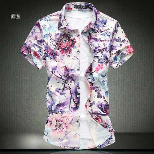 Xinge|Foreign trade short-sleeved floral shirt loose fashion large size men's casual fat half-sleeved shirt wholesale trend