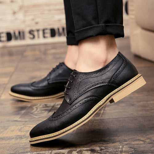 summer British casual pointed toe brogue leather shoes men's low-top men's fashion leather shoes
