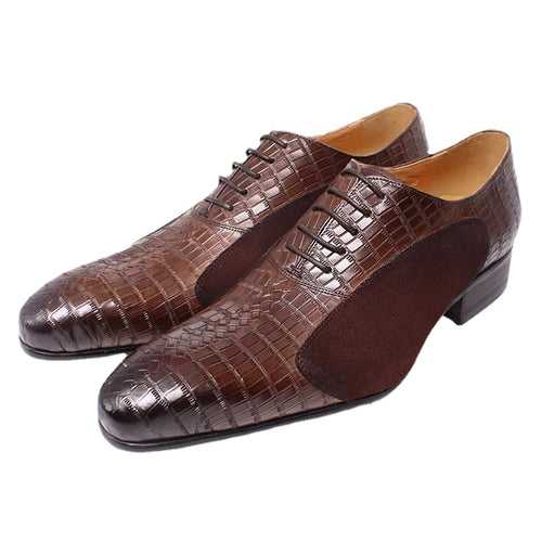 New Fashion Oxford Shoes Men's Wedding Shoes Lace-up Pointed Office Wedding Shoes Genuine Leather Suede Stitching Men's Shoes