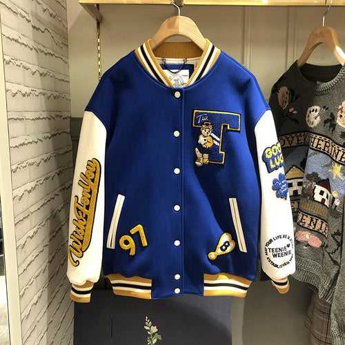 American trendy patchwork baseball uniforms for spring and autumn couples ins trendy brand hip-hop jackets loose casual jackets for men and women