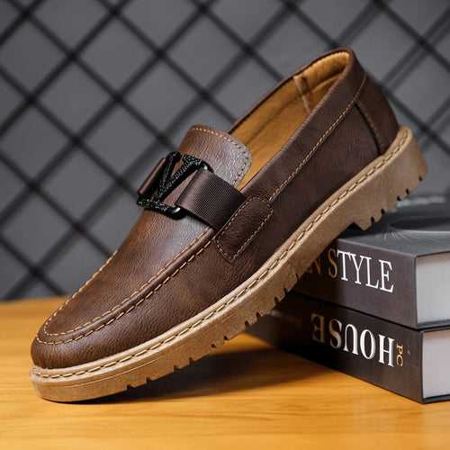 New British Style Spring Men's Shoes Versatile Men's Casual Shoes Business Formal Black Leather Shoes Work Trendy Shoes