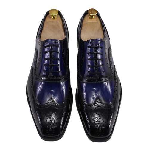 High-End Men's Shoes Patent Leather Classic Brogue Oxford Shoes Men's Cowhide Handmade Business Formal Wear Leather Shoes Men