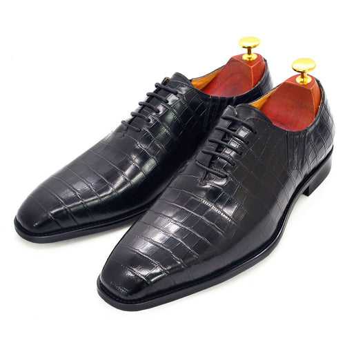 European and American Genuine Leather Formal Business Leather Shoes Men's Crocodile Embossed Banquet Office Oxford Shoes Men's Shoes Guangzhou Handmade Shoes