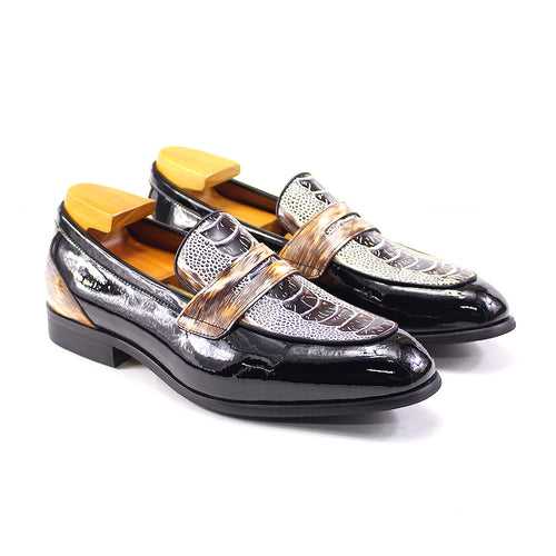 Men's Leather Shoes New Patent Leather Crocodile Pattern Loafers Genuine Leather Handmade Slip-on Penny Shoes High-End Men's Shoes