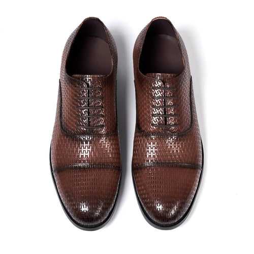 Cross-Border 2023 New Business Leather Shoes Formal Men's Shoes Three-Joint Woven Embossed Cowhide Men's Shoes 39-46