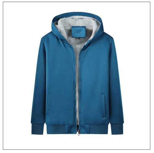 Winter cross-border zipper cardigan sweatshirt side seam pocket ready-made casual solid color hooded plus velvet thickened warm jacket