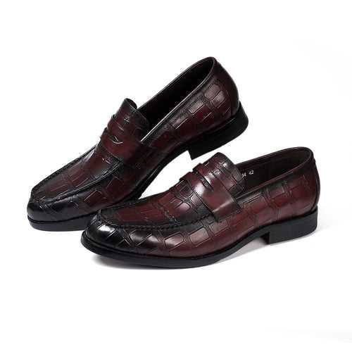 High-End Men's Leather Stone Embossed Loafers Business Formal Wear Leather Shoes Men's Black Wine Red Fashion Shoes