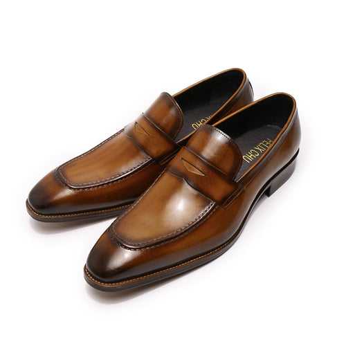 European and American Penny Loafers Men's Leather Inner Handmade Leather Shoes Business High-End Men's Formal Wear Shoes Us Size