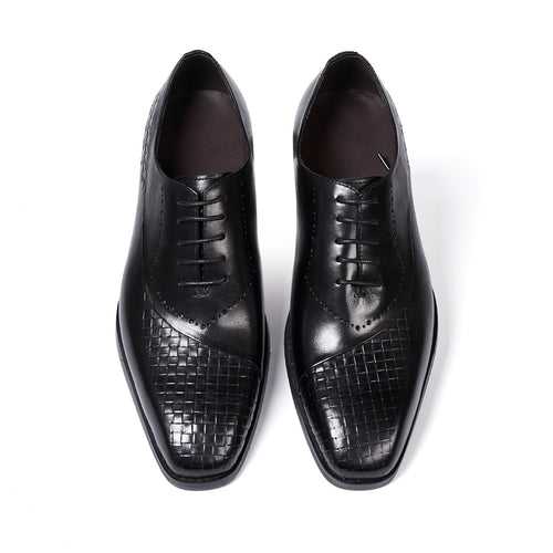 European Station Brand Leather Shoes Men's New British Lace up Woven Stitching Oxford Shoes Genuine Leather Business Formal Men's Shoes
