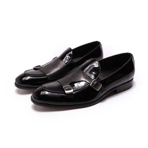 High-End Leather Shoes Men Patent Leather Double Buckle Loafers Green Black Banquet Wedding Leather Shoes Men Men Shoe
