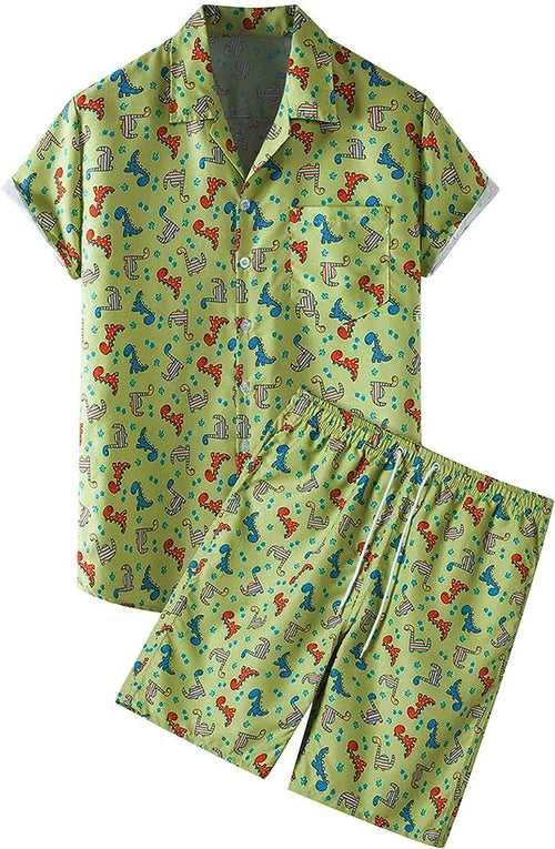Hawaiian series shirt suit beach style features four seasons Cuban collar printed short-sleeved beach shorts suit