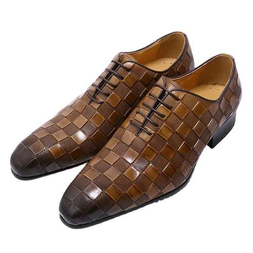 Cross-Border E-Commerce Hot-Selling Product Men's Genuine Leather Business Formal Wear Shoes Cowhide Handmade Brick Embossed Oxford Shoes Pointed Leather Shoes
