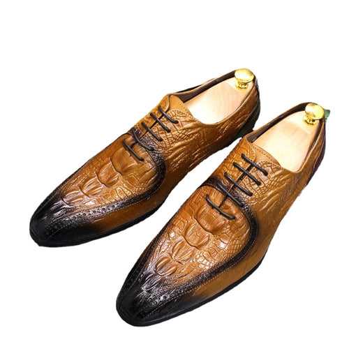 Leather Shoes Men's Italian Handmade Custom Business Formal Wear Leather Shoes Men's Pointed-Toe Authentic Leather Crocodile Pattern Men's Shoes Cross-Border