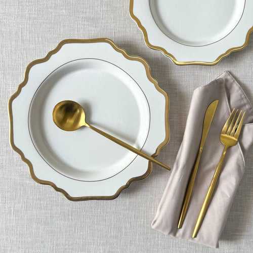 Celestine White Porcelain Dinner Plate with Gold Rim - Set of 2