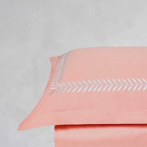 Spring Coral Peach Cotton Sateen Bed Sheet by Veda Homes