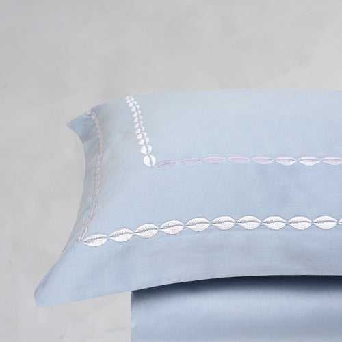Sea Shell Powder Blue Cotton Sateen Bed Sheet by Veda Homes