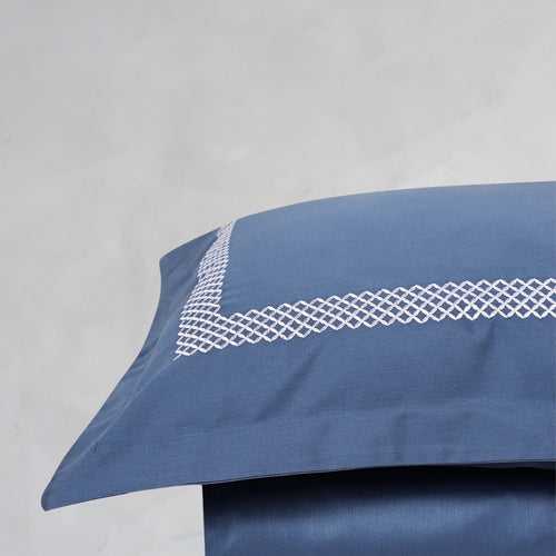 Waffle Moonlight Blue Cotton Sateen Bed Sheet by Veda Homes