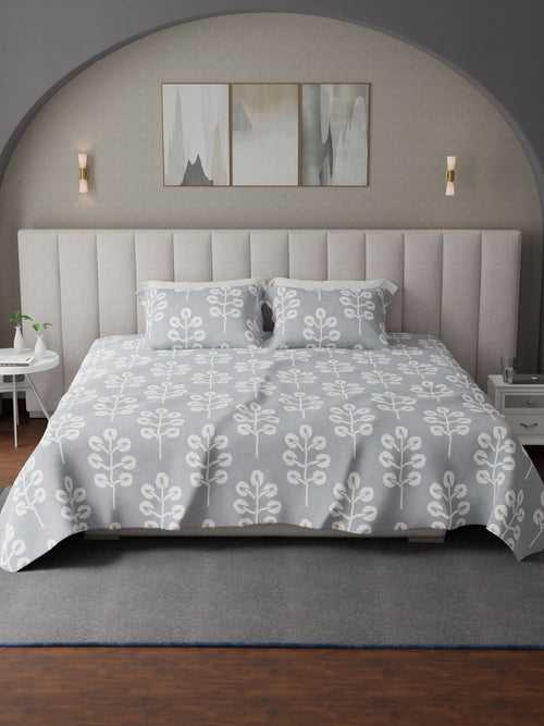 Velvetine Grey Printed Cotton Bed Sheet by Houmn