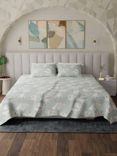 Sable Green Printed Cotton Bed Sheet by Houmn