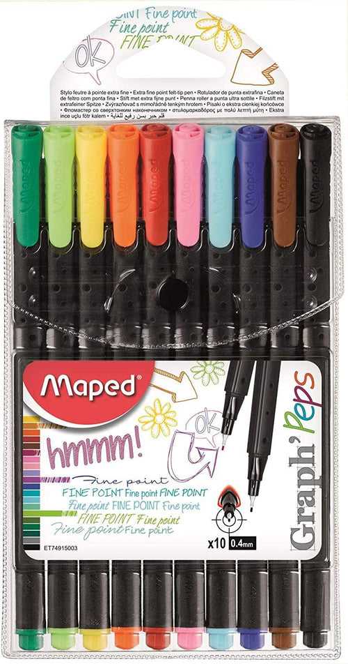 MAPED 749150 GRAPH PEPS FINELINERS 10 ASSORTED COLORS SET