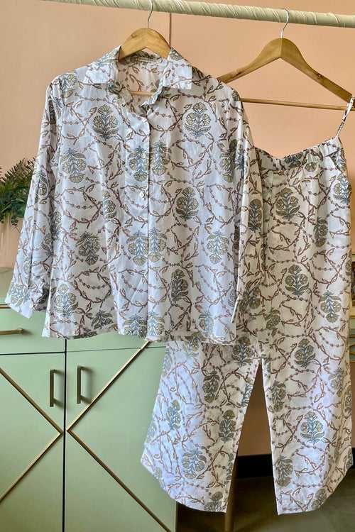 White Floral Cotton Co-ord Set (Set of Two)