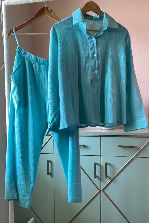 Mint Blue Solid Co-ord Set (Set of Two)