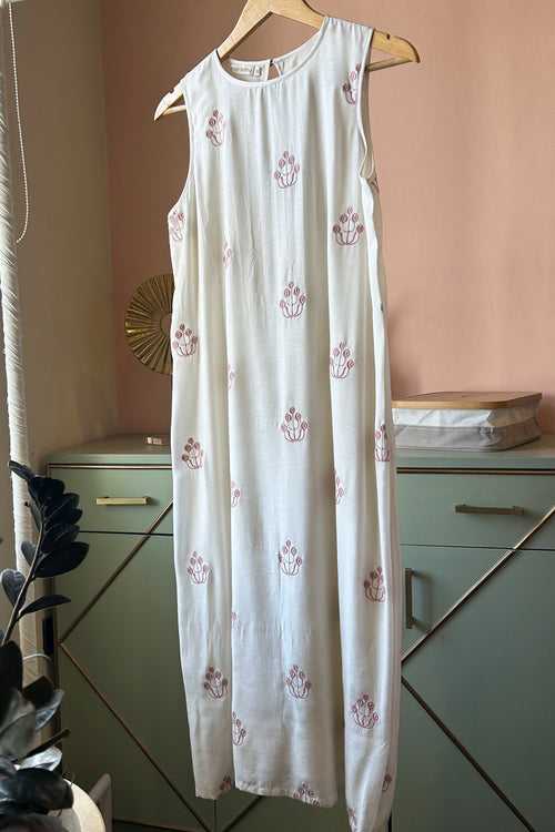 Muslin Embroidered Ivory Maxi