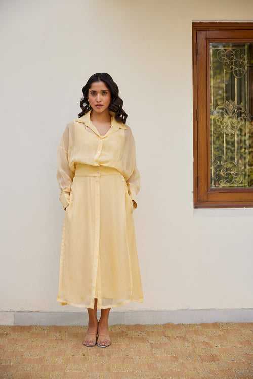 Yellow Solid Organza Jacket Set (Set of Two)