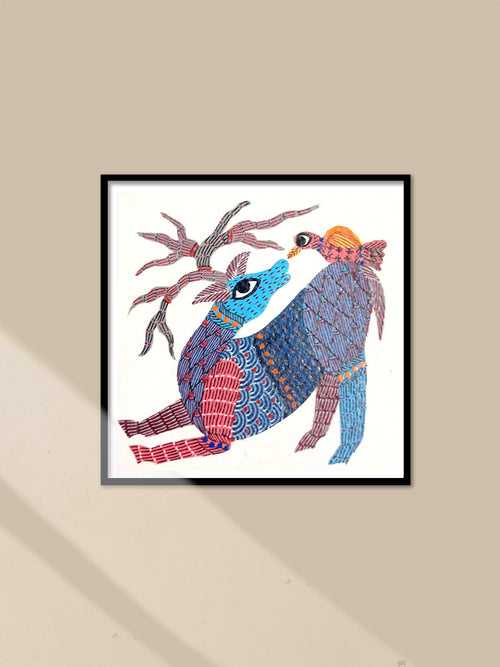 Deer and the Bird in Gond by Kailash Pradhan