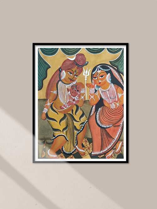 Shiva and Parvati with Ganesha (Shiv Parivaar) in Kalighat by Hasir Chitrakar