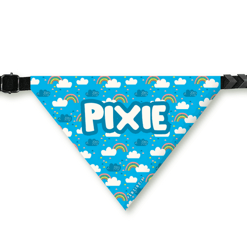 PawsIndia Customized Pet Bandana - Rainbow with Clouds Print