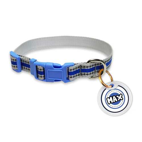 Pawsindia Blue Reflective Collar and Customized Name Tag Combo