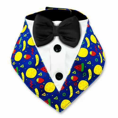 PawsIndia Mix-Fruits Pattern Tuxedo Bandana With Black Bow For Pets