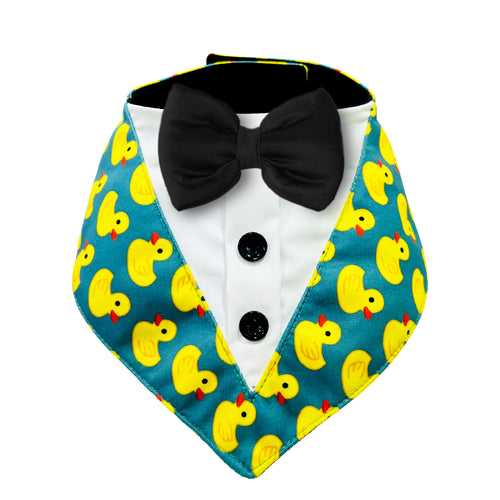 PawsIndia Duck Pattern Tuxedo Bandana With Black Bow For Pets