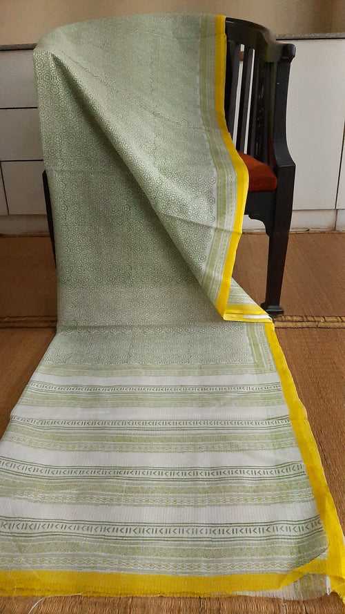 Green kota cotton saree yellow border (CKT-2049)