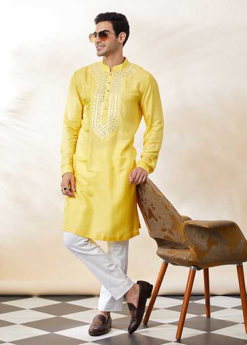 Yellow Embroidered Kurta