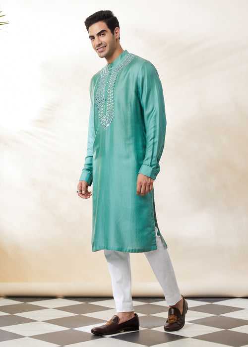 Sea Green Embroidered Kurta