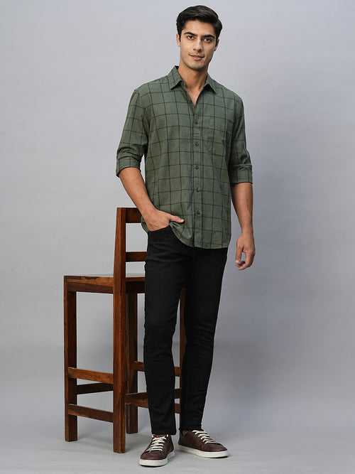 Men's Green Cotton Regular Fit Shirt