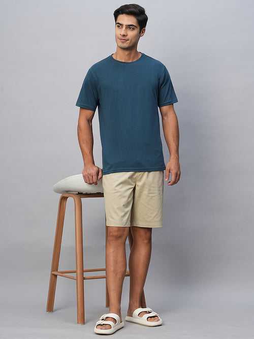 Men's Blue Cotton Regular Fit Tshirt