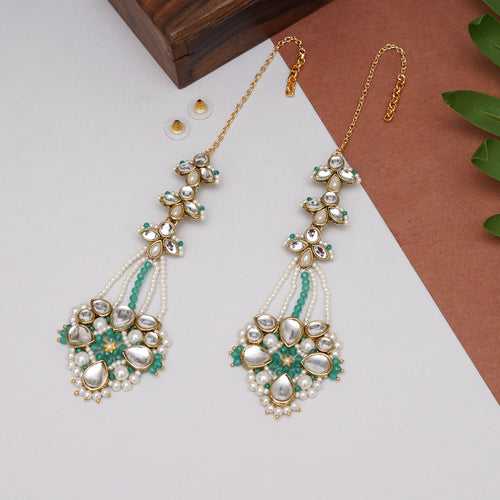 Gold Tone Green Beads Kundan Kanauti Earrings