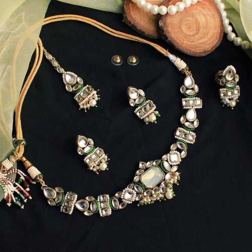 Divine Kundan Necklace, Ring, Maangtikka & Earrings Set