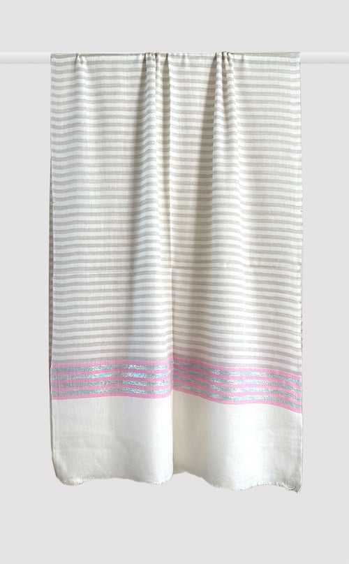 Pink Blue Thin Streak Zari Stole