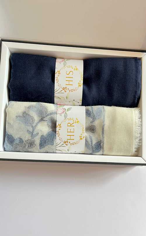 Blossom Navy Wool Jacquard His & Her Set