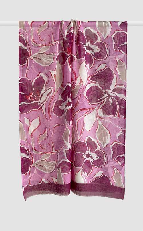 Magenta Daisy Wool Printed Stole