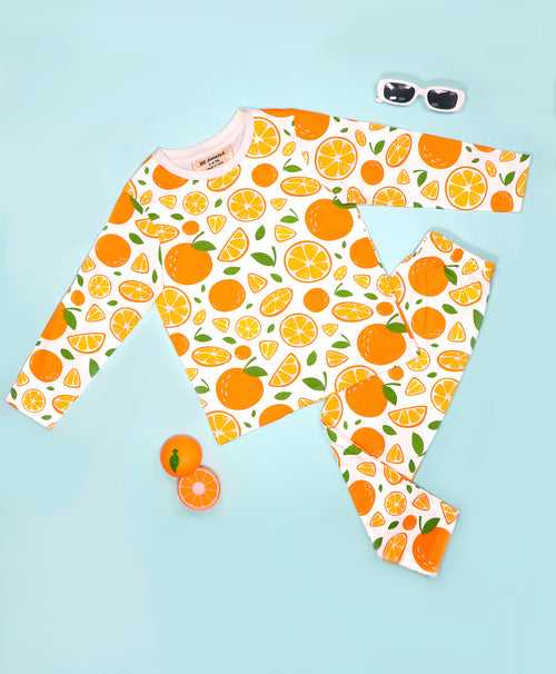 Orange Pattern Full Sleeves T-Shirt & Pajama Set