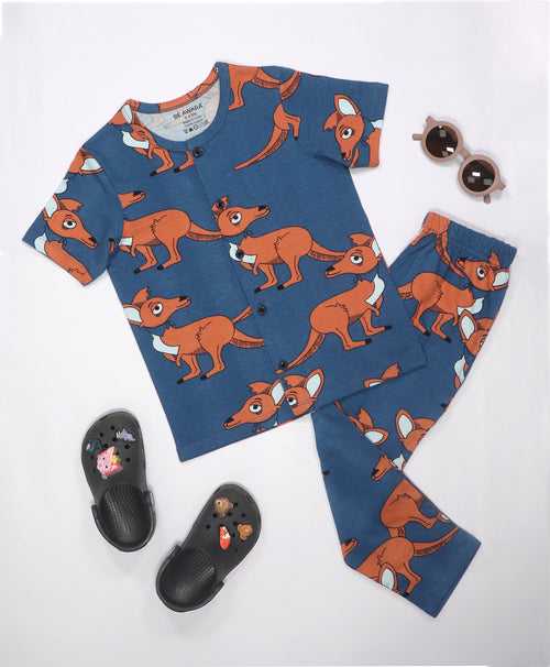 Kangaroo Pattern Kids Half Sleeves Nightwear Pajama Set