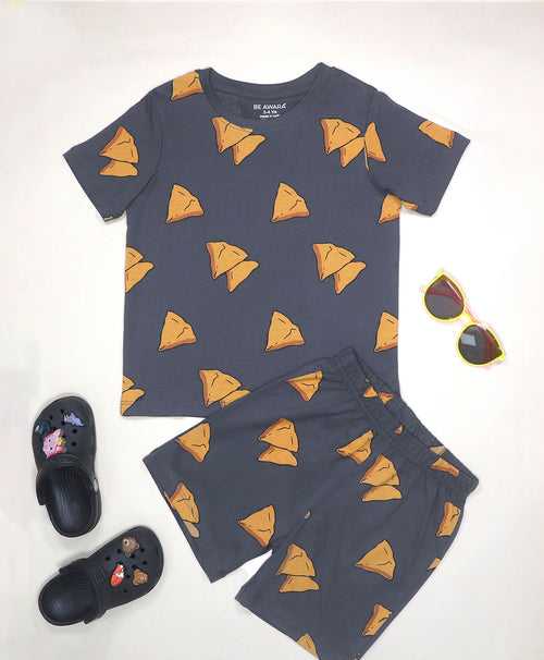 Samosa Pattern Half Sleeves T-Shirt & Shorts Set