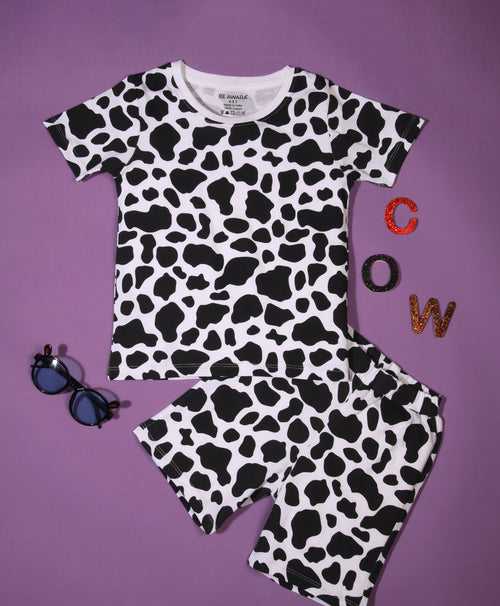 Cow Patch Pattern Half Sleeves T-Shirt & Shorts Set