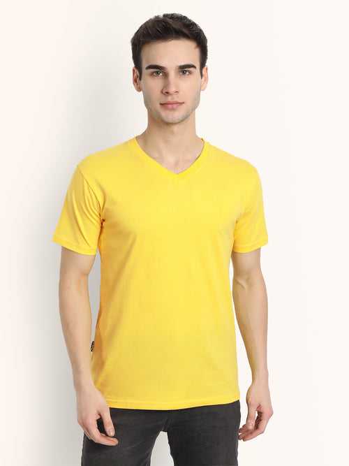 Lemon Yellow Half Sleeves V Neck T-Shirt